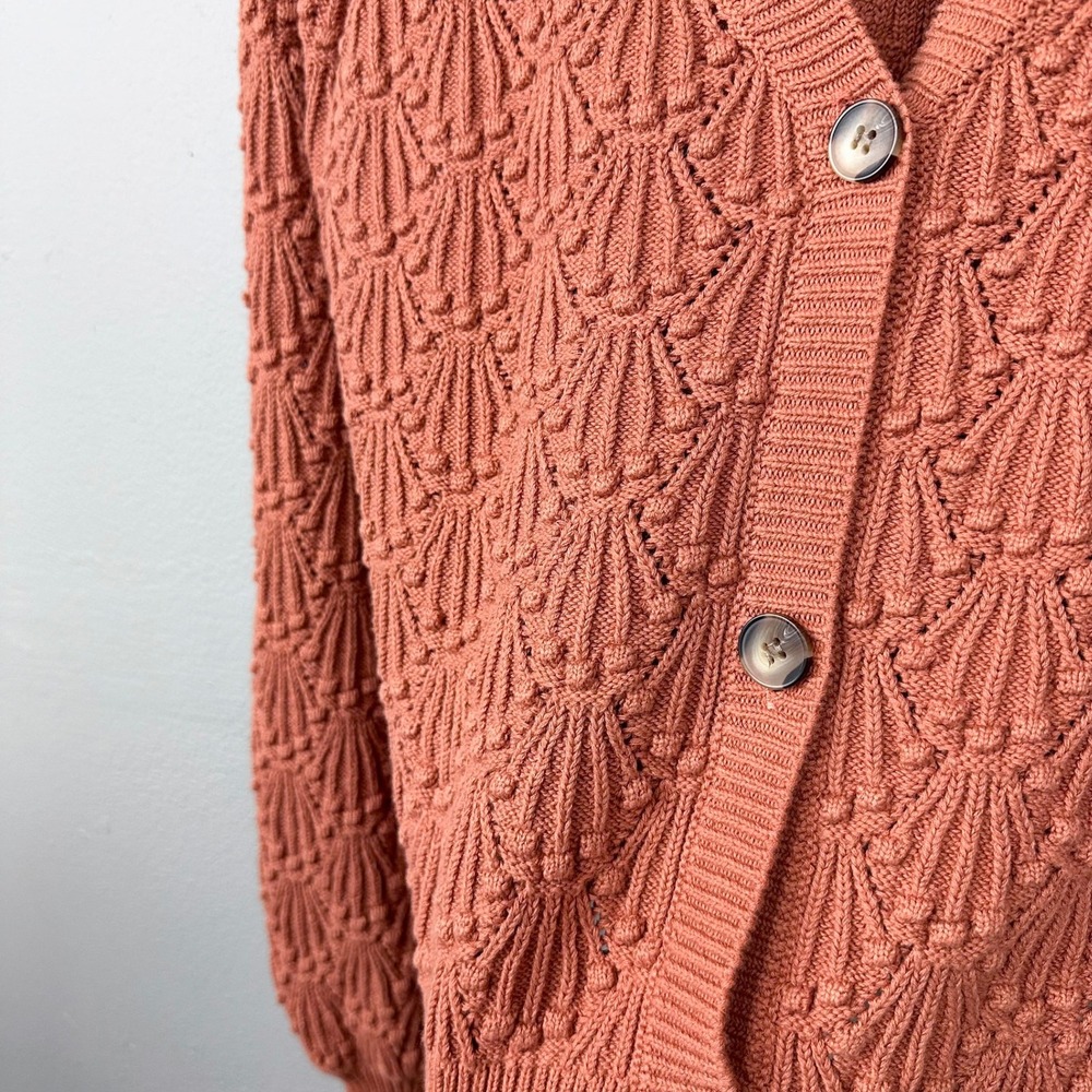 Driftwood Cardigan Women Size M Spice Orange Textured Shell Knit Balloon Sleeve - Picture 9 of 9